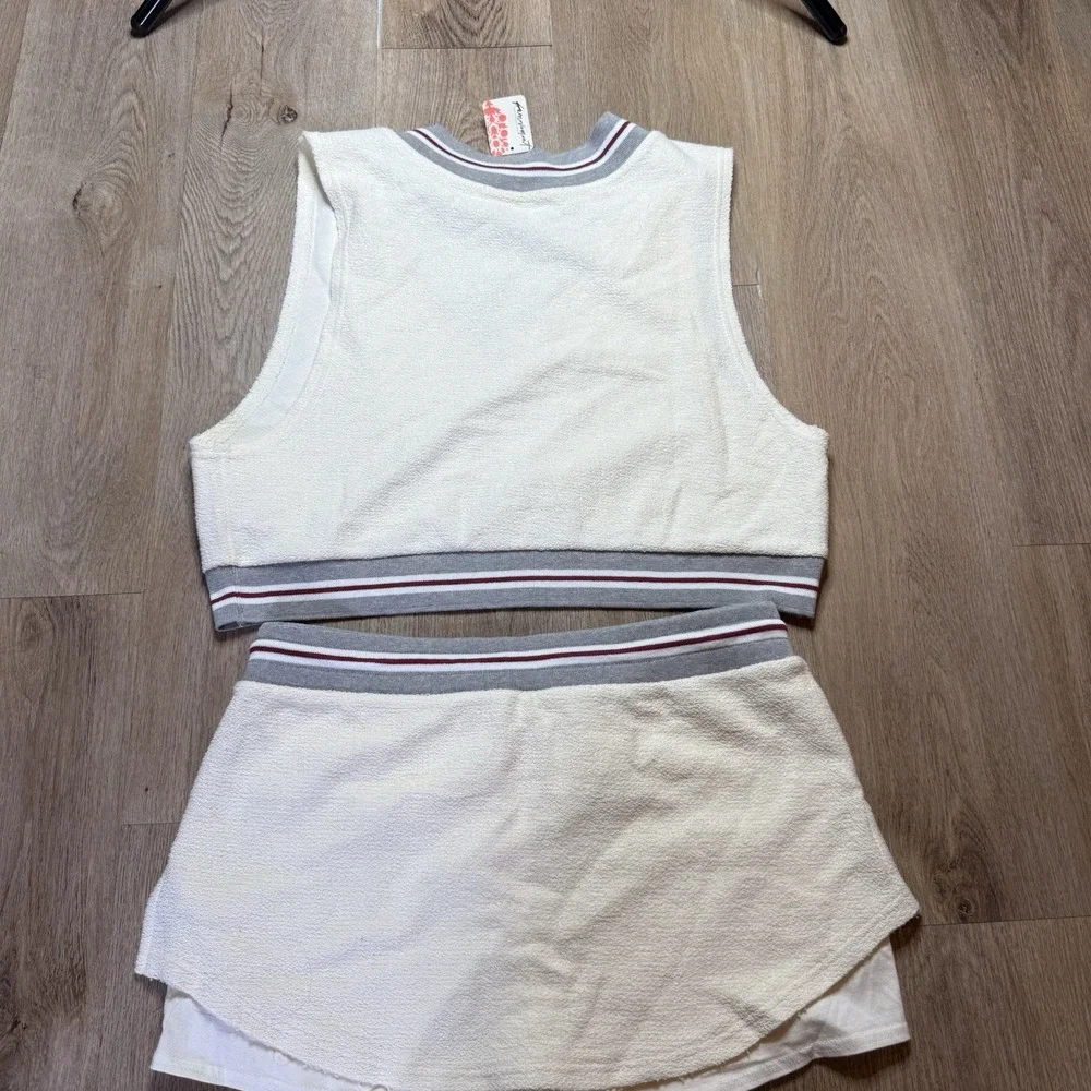 Free People FP Movement Match Point Set Ivory Varsity stripe XL top skort short